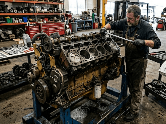 Heavy-duty diesel engine being rebuilt at ATEL